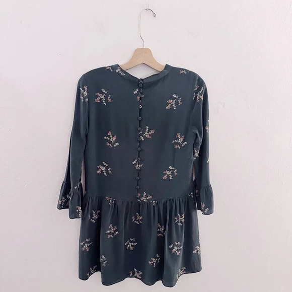 Madewell Silk Tie-Neck Dress in Wild Botanic Green Drop Waist - Picture 5 of 8